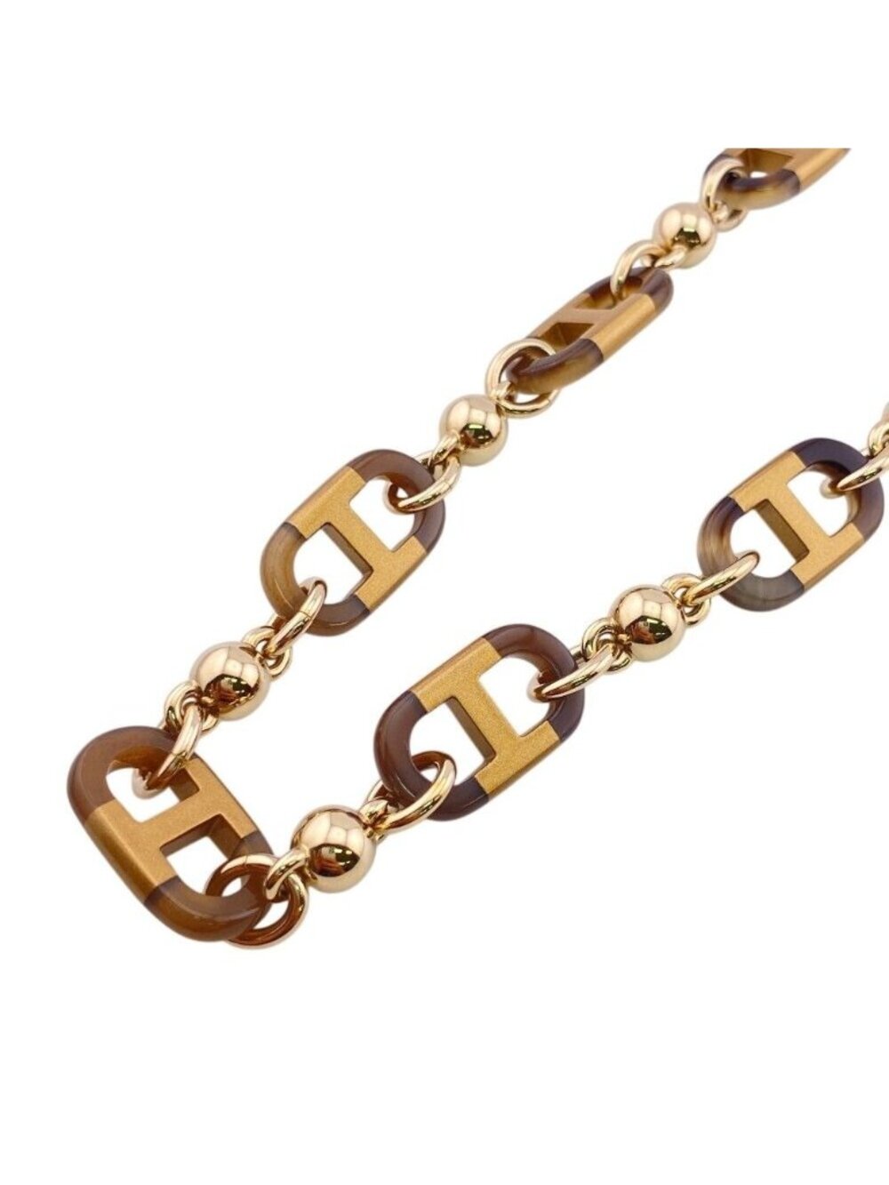 Hermes Sur Mail Choker Necklace Buffalo Horn Gold Brown